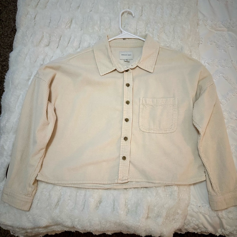 American Eagle Cream Corduroy Button-Up Jacket